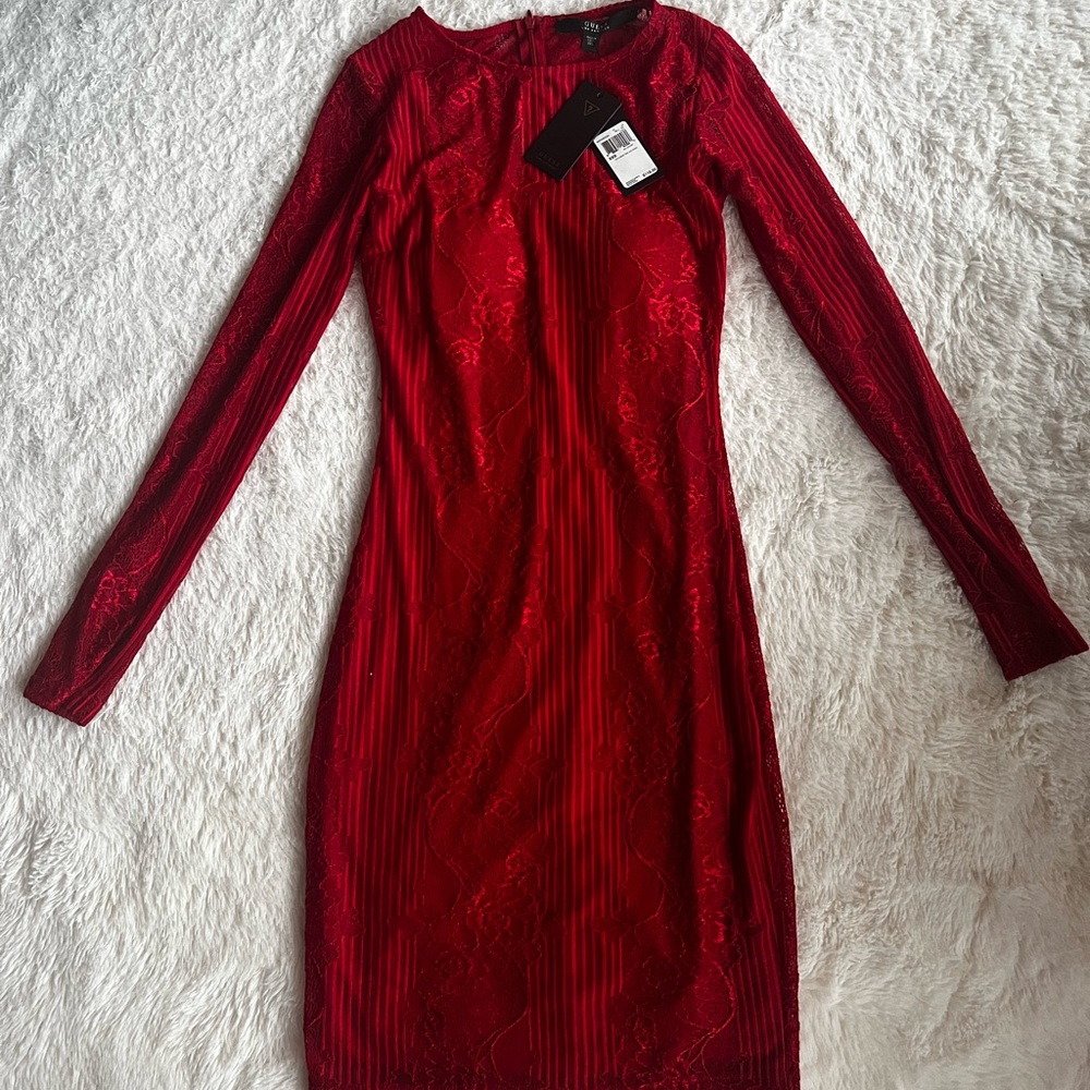 GUESS Red Lace Long Sleeve Dress – XXS – New with Tags